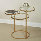 Quincy Adjustable Accent Table | Round, Rotating Clear Glass Tabletops | Three Tiered, Nesting Table Look | Gold Finished Metal Furniture | Perfect for Small Spaces and Unique Modern Decorating Tastes