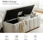 HULALA HOME Storage Bench with Solid Wood Base, Chenille End of Bed Bench for Bedroom, Living Room, Entryway, No Assembly, Beige