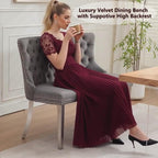 Upholstered Dining Bench with Back Tufted Settee Benches Small Loveseat Sofa Couch for Small Spaces,Entryway,Banquettee Seating Sofa Benches with Backrest (Grey+Silver Legs, Dining Bench)