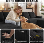 GNIXUU 140.6" Black Cloud Sectional Couches for Living Room | 2 Cup Holders, Oversized Comfort, U-Shaped Modular Sofa Set, Storage Console, 2 Side Pockets, Corduroy Fabric, No Assembly