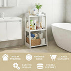 3-Tier Bathroom Ladder Shelf Freestanding, White Floor Shelves Open Shelving Unit, Small Bookshelf Nightstand for Home Study Laundry Room (11.8" D x 15.7" W x 27.6" H)