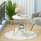 Tribesigns 2 Tier Round Side Table, Faux Marble End Table with Shelf, Small Gold Accent Nightstand for Living Room, Bedroom or Couch Side, White and Gold