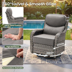 Luxury Patio Furniture Set with 6-inch Thick Cushion, Outdoor Furniture with Fire Pit Table, Swivel Chairs, Sofa, Side Table, Ottomans, 7pcs Wicker Conversation Set (Grey Wicker/Grey Cushion)
