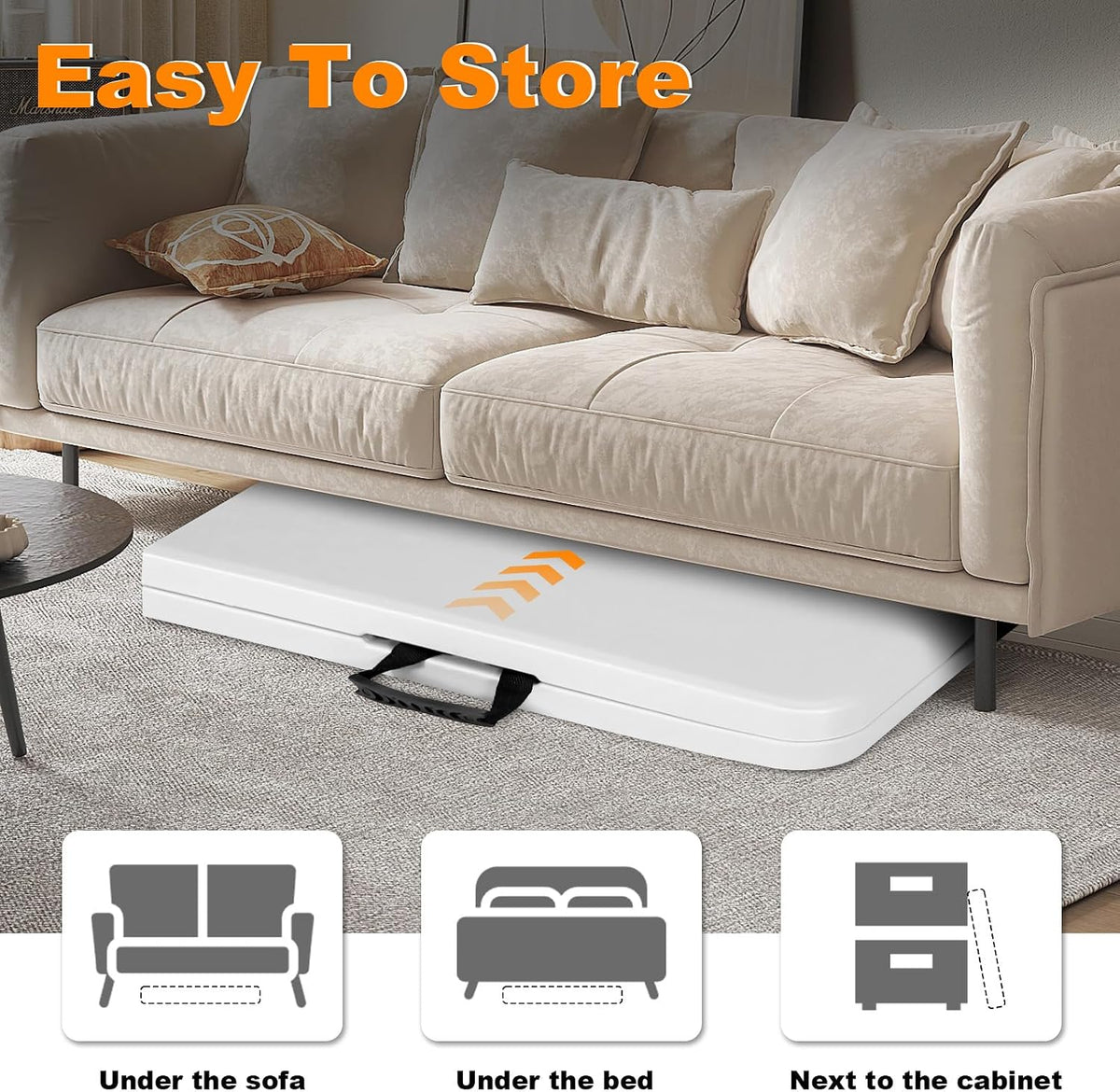 8ft Folding Table, Portable Heavy Duty Plastic Fold-in-Half Utility Table for Indoor/Outdoor Use, Dining, Camping, Picnic, Party, White
