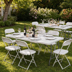 HAISIWLKJ Folding Table 6 FT Lightweight Camping Table White Portable Plastic Rectangular Outdoor Dining Table Steel Legs Fold-in-Half with Carrying Handle for Indoor,Picnic,Party,Wedding,Events
