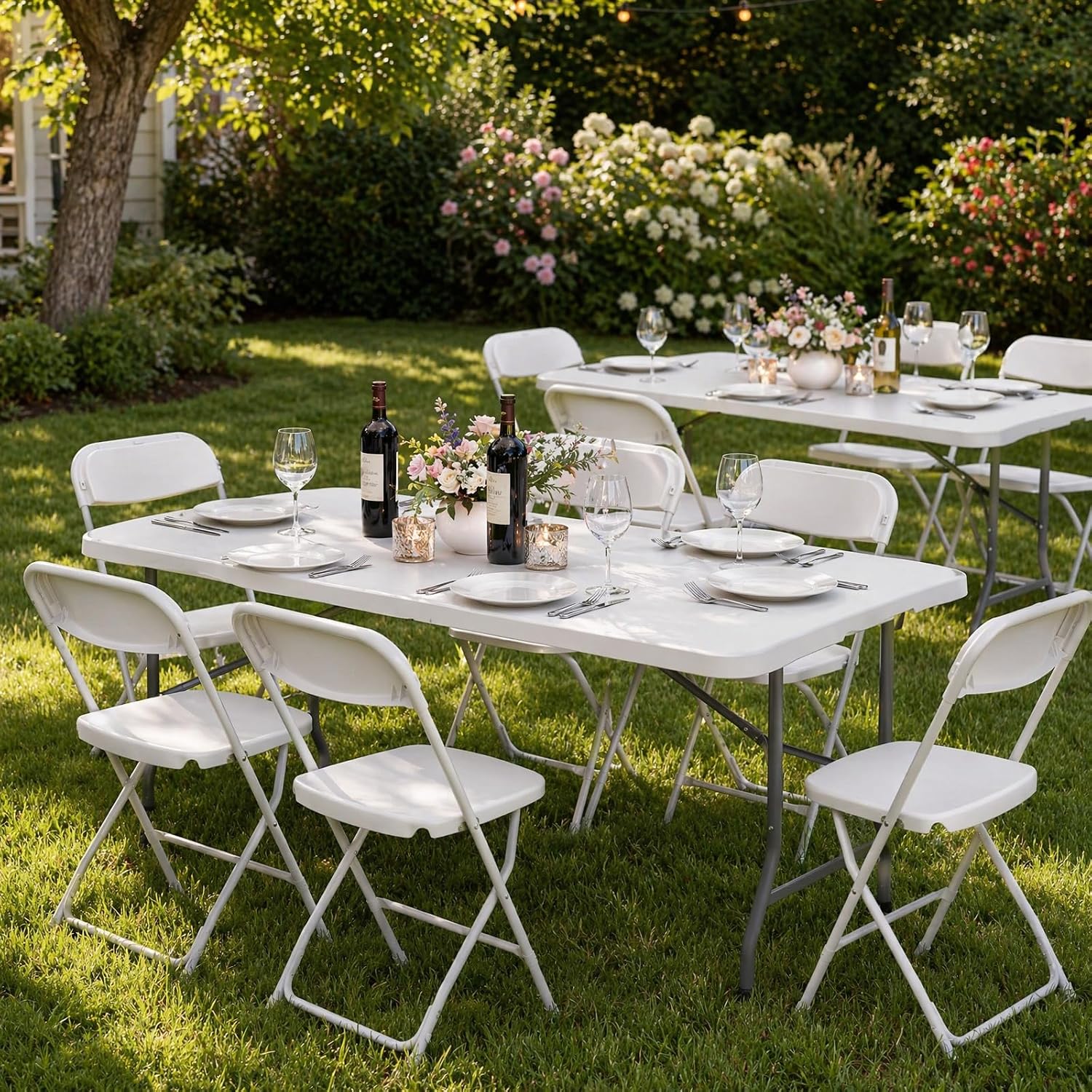HAISIWLKJ Folding Table 6 FT Lightweight Camping Table White Portable Plastic Rectangular Outdoor Dining Table Steel Legs Fold-in-Half with Carrying Handle for Indoor,Picnic,Party,Wedding,Events