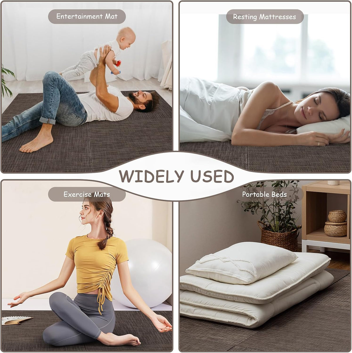 HAGiHARA PVC Tatami Mat, 4 Pieces Foldable Patchwork Floor Mats | Waterproof PVC Surface with Easy Cleaning and Foldable Design