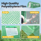 KING BIRD Premium 25x10x6.6FT Greenhouse for Outdoors, Large Walk-in Upgraded Galvanized Metal Frame, Mesh Door Screen Window Improved Zipper Tunnel Hoop for Garden Plant Winter, 2 Stiffeners, Green