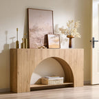 IFGET 63" Arched Console Table, 2-Tier Modern Entryway Table with Arched Base, Narrow Long Wood Sofa Table Behind Couch Table for Living Room, Hallway, Foyer, Natural