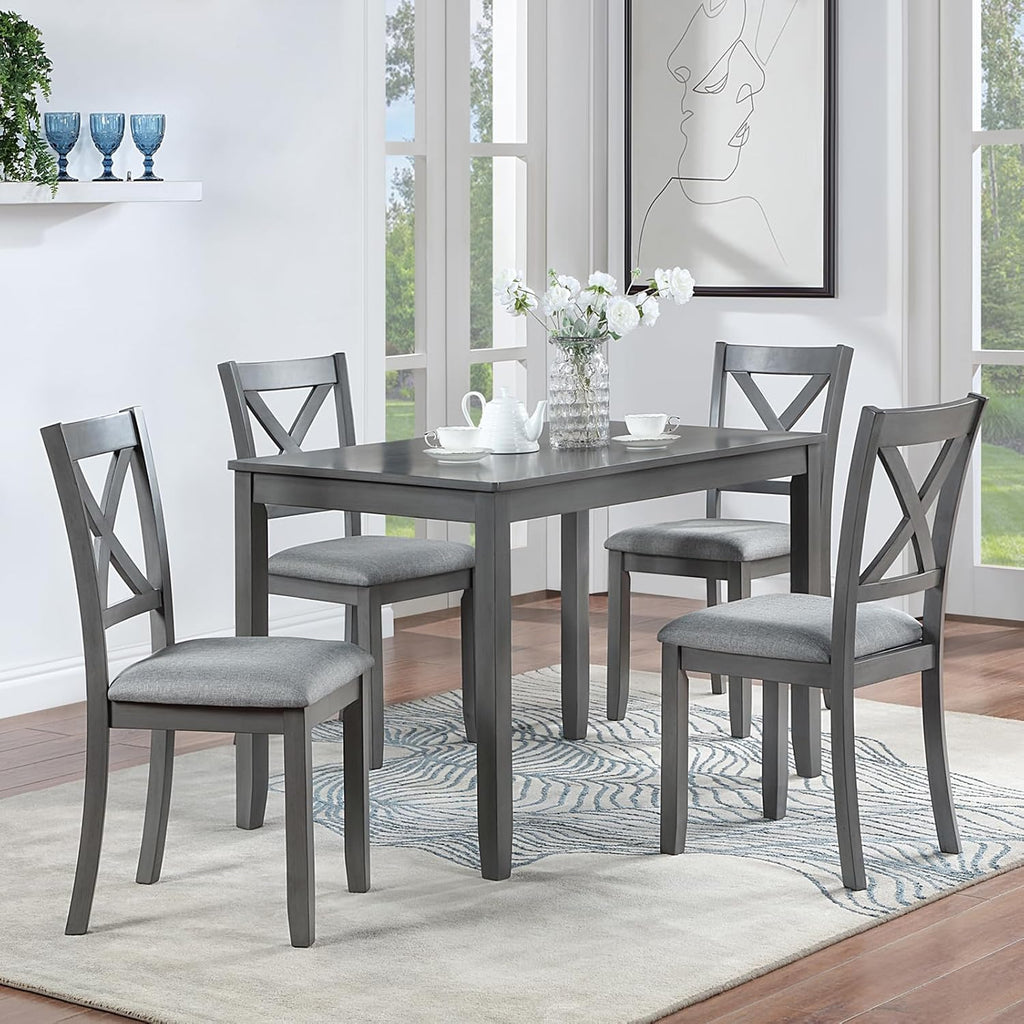 LUMISOL 5-Piece Dining Table Set for 4, Farmhouse Kitchen Table Set with 4 Upholstered Chairs, Wood Table and Chairs Set for Dining Room, Kitchen, Small Space, Grey