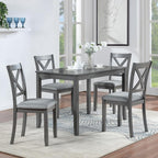 LUMISOL 5-Piece Dining Table Set for 4, Farmhouse Kitchen Table Set with 4 Upholstered Chairs, Wood Table and Chairs Set for Dining Room, Kitchen, Small Space, Grey
