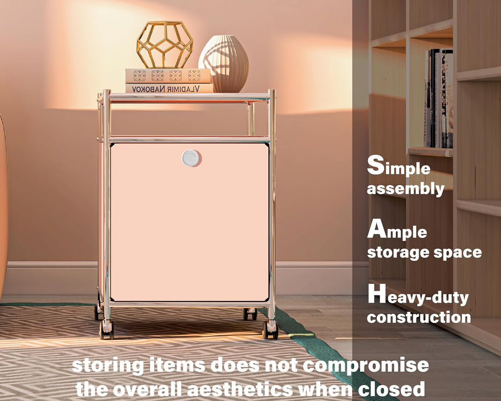 Matte Storage Cart with Flap Door, Large Capacity Storage Cart with Detachable Wheels, DIY Modern Home Furnishing, Great for Home, Office, Bedroom, Kitchen (Matt Pink)