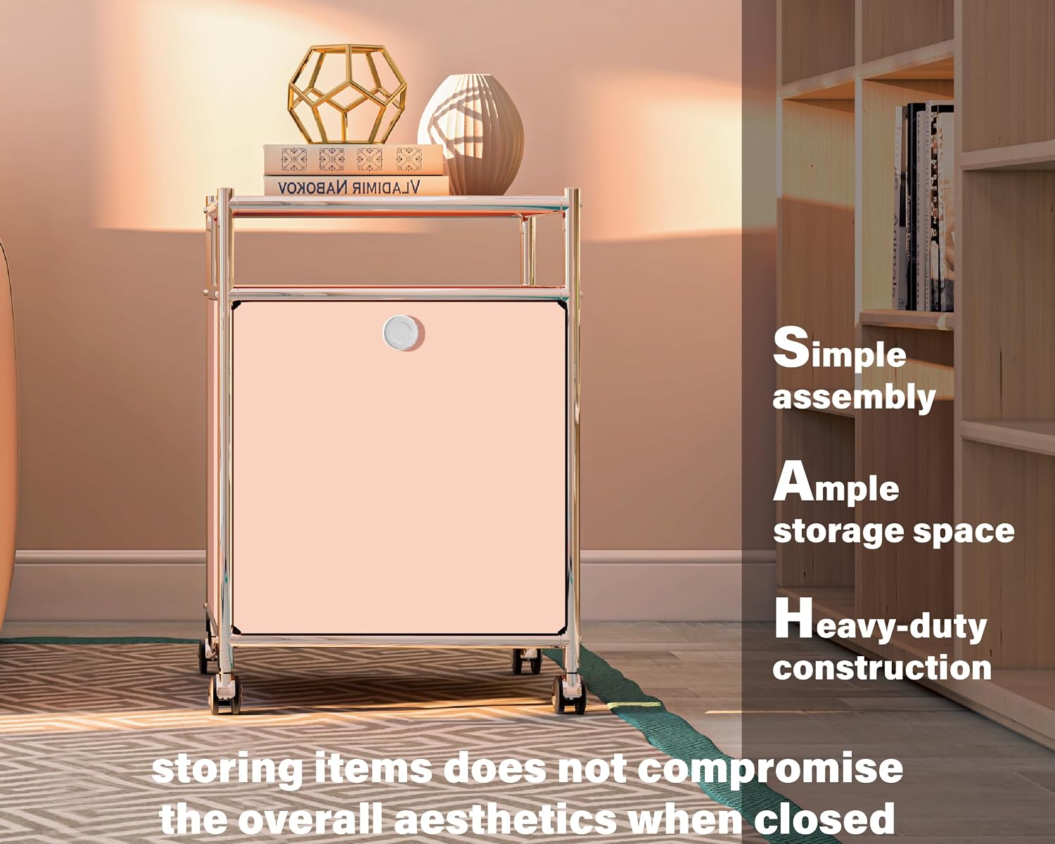 Matte Storage Cart with Flap Door, Large Capacity Storage Cart with Detachable Wheels, DIY Modern Home Furnishing, Great for Home, Office, Bedroom, Kitchen (Matt Pink)