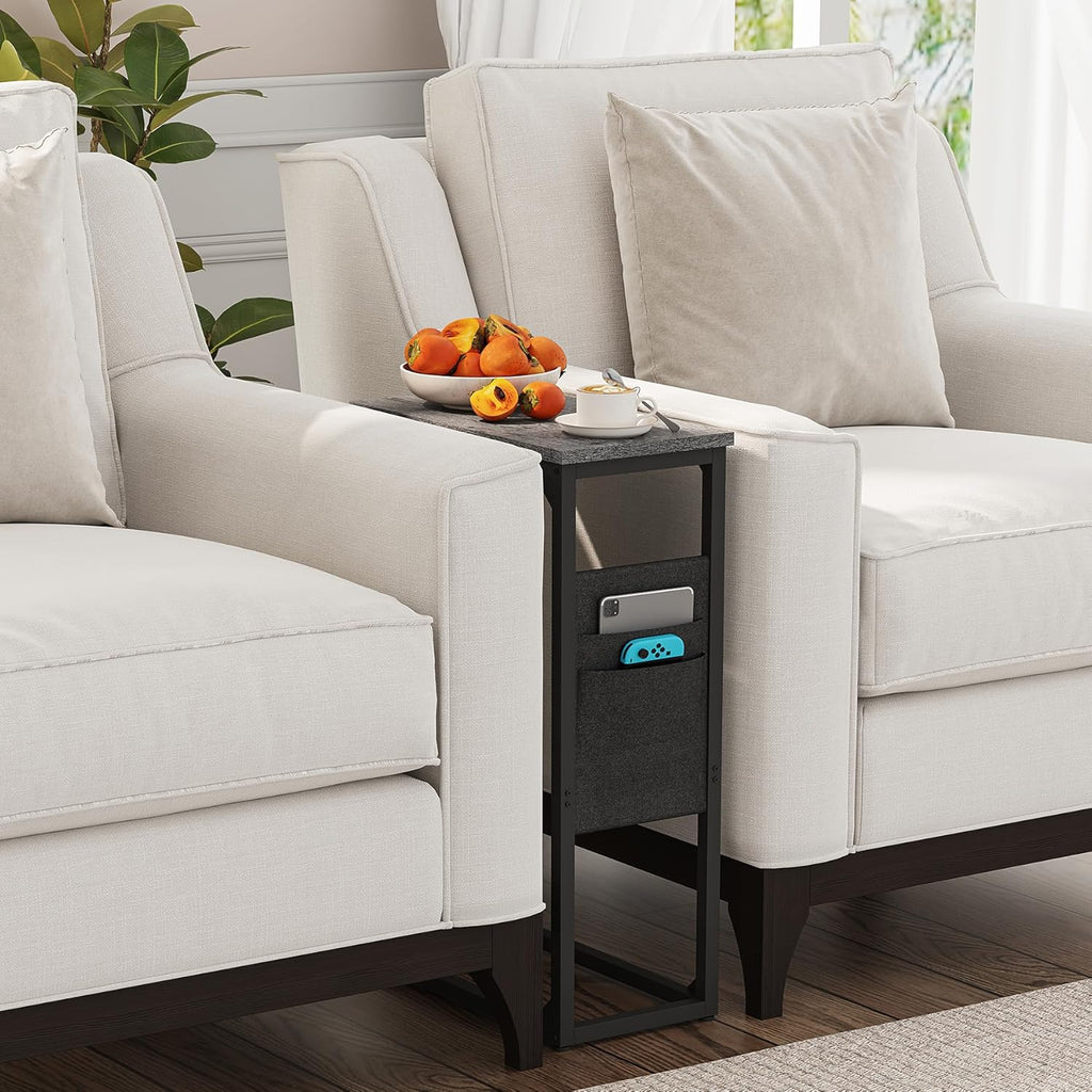 TUTOTAK C Shaped End Table, Side Table for Couch, Sofa Table with Storage Bag, TV Tray for Living Room, Bedroom, Charcoal Grey TB01BY082