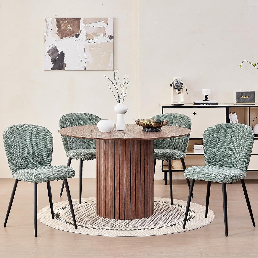 Green Chenille Dining Chairs Set of 4 Accent Chair for Kitchen | Modern Upholstered Chenille Fabric Accent Chairs for Dinner Living Room Curved Wingback Adjustable Feet(Only Chairs)