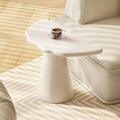 Guyii Irregular End Table, Cream White Side Table, Small Shark Fin Sofa Table for Living Room, Office, Home, Bedroom, Easy Assembly
