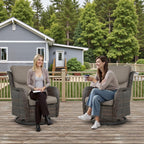 Outdoor Swivel Rocker Patio Chairs with 2 Ottomans - 5" Thick Cushion 4 Piece Furniture Set All Weather Comfortable Wicker Conversation Set for Porch Poolside and Deck - Brown/Gray