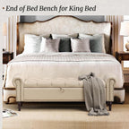 Cozyman Storage Bench Ottoman, 61" Long King Linen Rolled Arm Bedroom End of Bed Bench, Window Bench with Button Tufted and Nailhead Trim for Foot of Bed Bench, Bedroom, Entryway, Living Room, Wheat