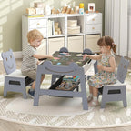 Children's Table with 2 Bear Chairs, 5-in-1 Painting Table with Reversible Board & Whiteboard, Children's Seating Set with Storage Space, 4 Hooks & Fabric Containers for Children 3-10 Years