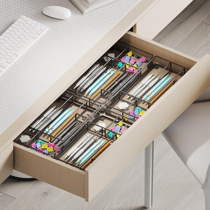 Desk Drawer Organizer Tray, Office Drawer Organizer, Workspace Organizers, Suitable for Tools, Pencils, Office Supplies Storage (Black)