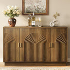 Fluted Sideboard Buffet Cabinet with Storage - 57" Credenza Coffee Bar Cabinet with 4 Doors, Accent Kitchen Storage Cabinets with Adjustable Shelves for Living Room & Kitchen, Entryway, Walnut
