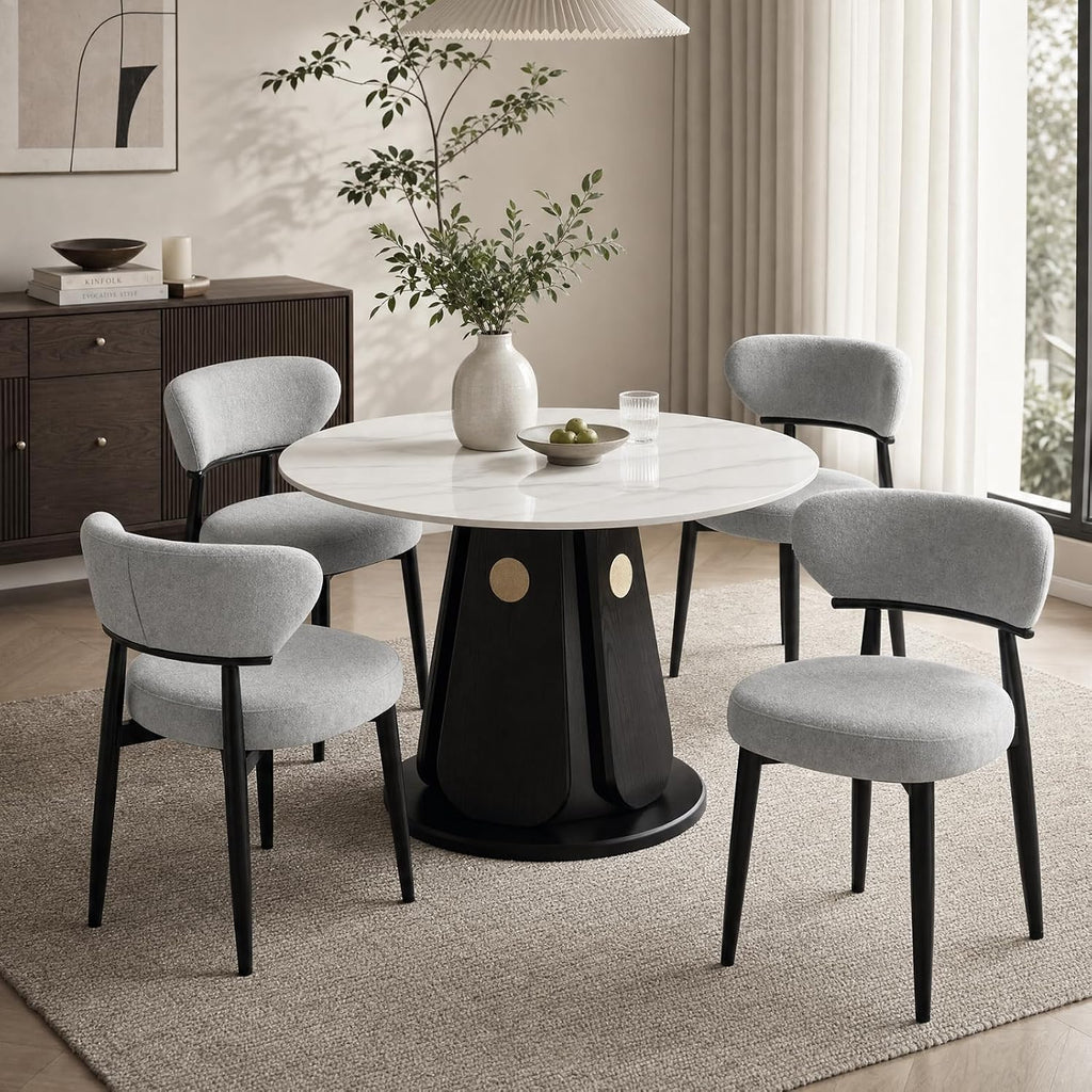 Dining Chairs Set of 4, Modern Upholstered Fabric Dining Chairs | Thick Padded Seat, Textured Fabric, Curved Back, Metal Frame, Dining Room, Kitchen, Breakfast Nook, Restaurant, Soft Gray