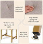 Saddle Seat Vanity Stool, Makeup Stool Chair with Metal Leg, U-Shaped Ottoman Foot Rest, Small Square Chairs Under Desk for Vanity, Living Room, Modern Makeup Bench Linen Light Brown&Gold