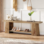 Tribesigns 2-Tier Entryway Bench, 59-Inch Extra Long Shoe Bench with Storage Shelves, Wood End of Bed Seat, Farmhouse Hallway Foyer Seat with Open Shelves for Entryway, Bedroom, Living Room, Natural