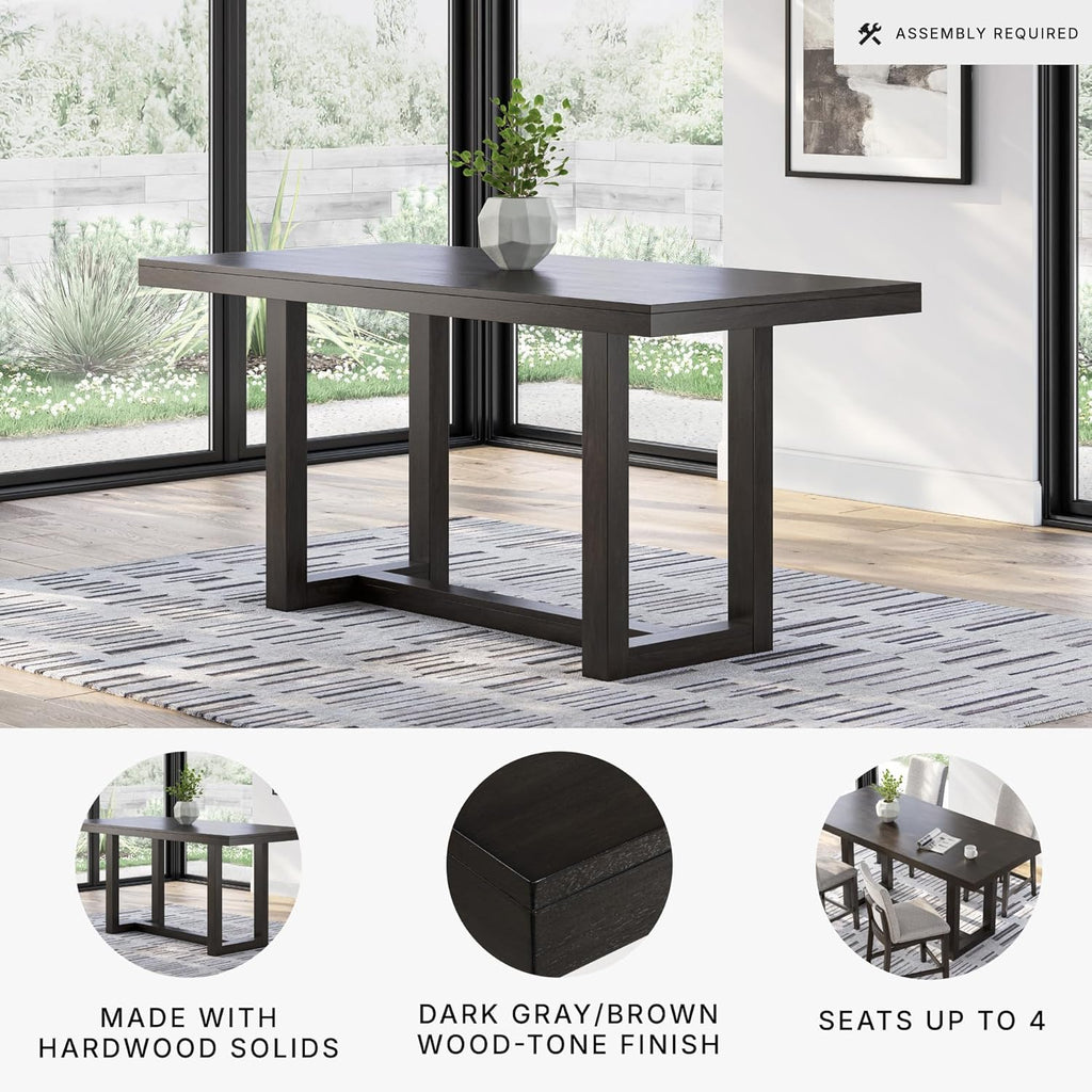 Signature Design by Ashley Neymorton Modern Counter Height Dining Table with Trestle Base, Thick Top Profile, Mango Veneer, Dark Brown Finish, Seats 4