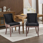LKTART Upholstered Dining Chairs Set of 2, Solid Wood Kitchen Dining Room Chairs with Thicken Padded and Nailhead Trim for Home Kitchen Bedroom Black and Leopard