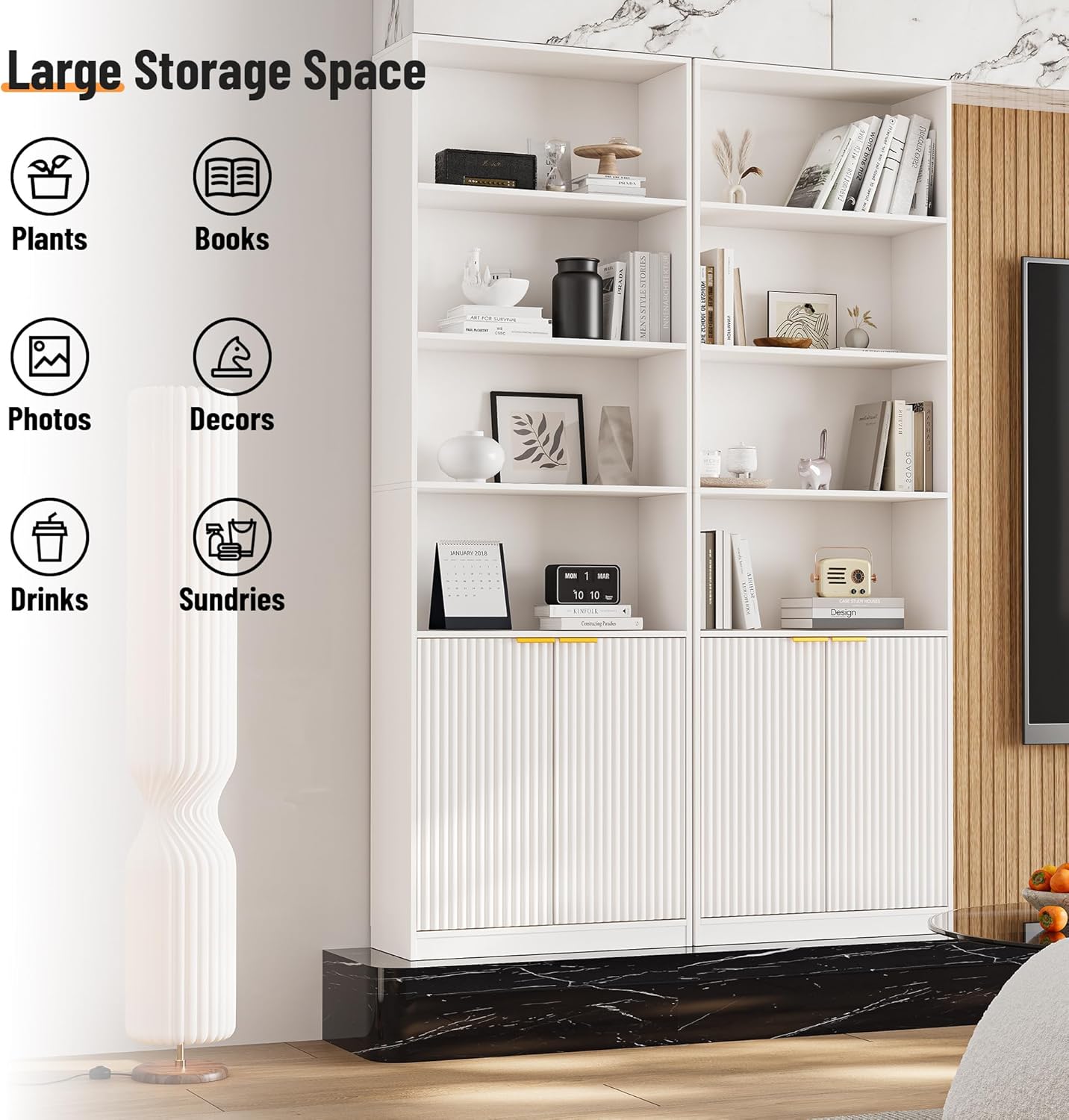INNOD 69" Tall Book Shelve Bookcases with Doors, Floor Standing 6 Shelf Display Shelves, Bookshelf with Storage Shelf, Home Decor Furniture for Living Room Home Office