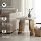 Signature Design by Ashley Brendalhouse Casual End Table with Faux Cement Top and Double Plinth Base, Solid Mango Wood, Melamine Laminate, Casually Cool Design, Light Brown & White