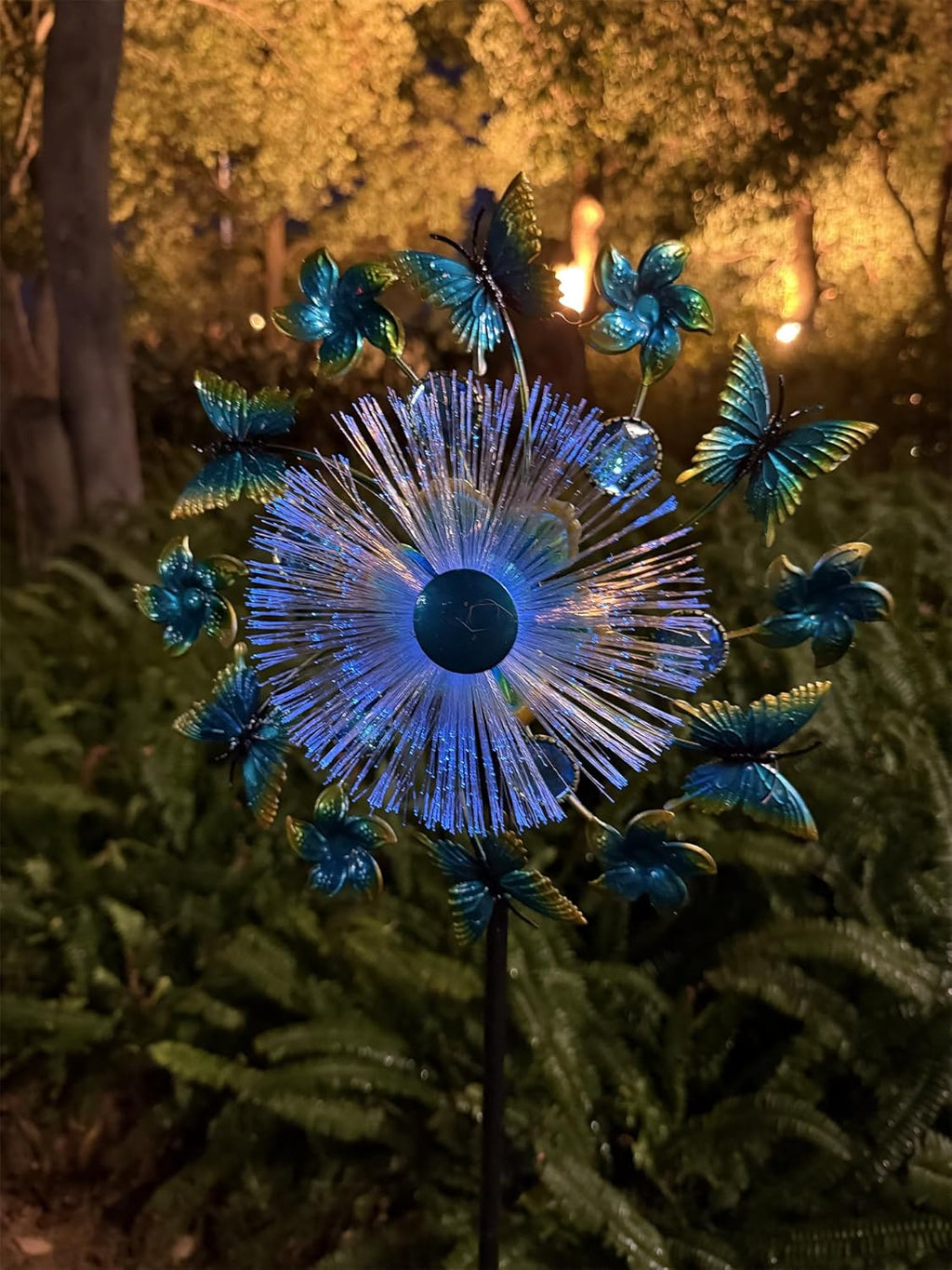 46" Butterfly Flower Solar Wind Spinners for Yard and Garden, Sapphire Kinetic Windmill Wind Spinner Outdoor Decor, Wind Sculpture Yard Art for Patio, Lawn & Garden
