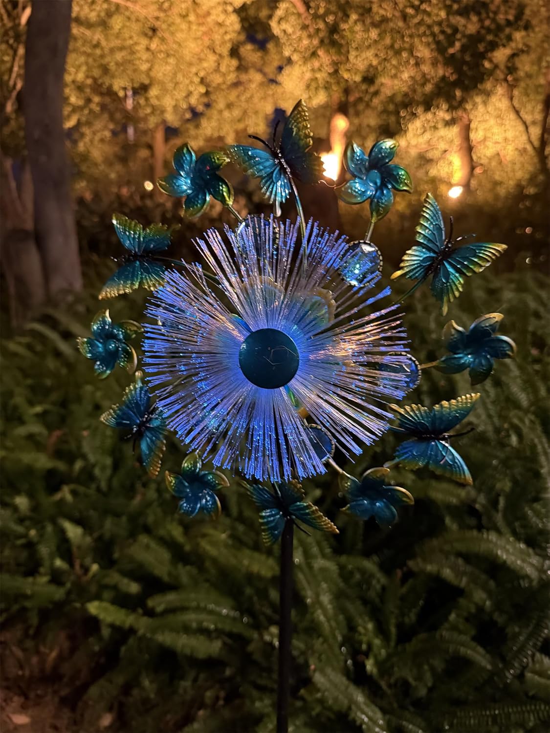46" Butterfly Flower Solar Wind Spinners for Yard and Garden, Sapphire Kinetic Windmill Wind Spinner Outdoor Decor, Wind Sculpture Yard Art for Patio, Lawn & Garden
