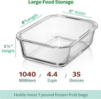 Fusion Gourmet 8 Pack 35 oz Glass Storage Containers with Lids - Airtight, Leakproof, Oven, Microwave & Freezer Safe, Stain & Odor Resistant, Reusable Meal Prep Containers (16-Piece)