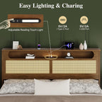 Belffin King Size Rattan Bed Frame with 2 Storage Drawers, Wood Bed, Brown
