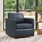CHITA Genuine Leather Swivel Chair, Wood Frame, Fully Assembled, Navy