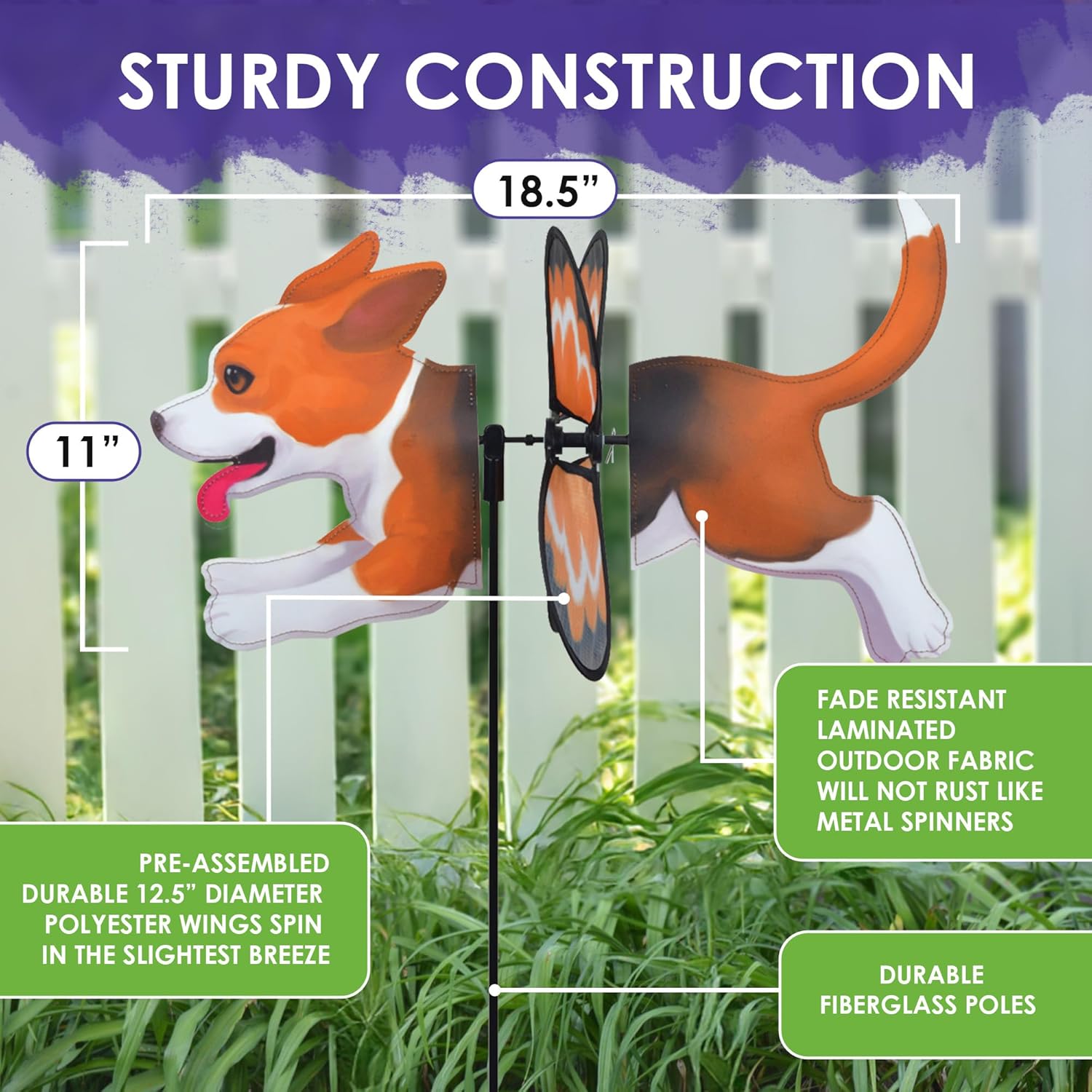 Premier Kites Petite Spinner Beagle – Whimsical Wind Spinner for Yard & Garden, Durable Weather-Resistant Fabric, Easy to Assemble, Outdoor Decor for Patios, Lawns, & Fairy Lovers