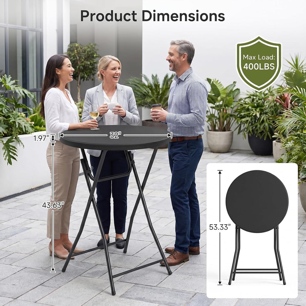 2 Pack Cocktail Table, 32 Inch Folding Table, High Top Round Tables, Black | No Assembly,Bistro Tall Folding Table for Commercial Furniture, Wedding, Banquet, Party, Indoor Outdoor Use