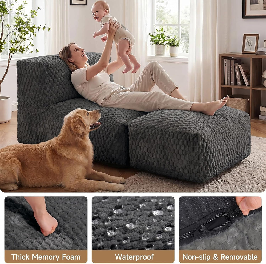 Bean Bag Chair for Adults, Plush Beanbag Sofa Couch with Memory Foam Filler, Machine Washable Cover, Comfy Lounge Chair for Small Spaces, Reading, Gaming, Living Room & Bedroom Black