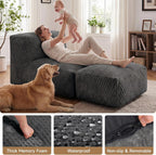 Bean Bag Chair for Adults, Plush Beanbag Sofa Couch with Memory Foam Filler, Machine Washable Cover, Comfy Lounge Chair for Small Spaces, Reading, Gaming, Living Room & Bedroom Black