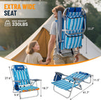 Overmont Low Beach Chair with Cooler Bag - 6-Positions Lay Flat with Ergonomic Armrests- Wide Seat with Lumbar Support, Towel Holder- Heavy-Duty 330lbs Support- Perfect for Summer, Travel & Relaxation