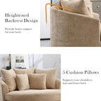 Aoiy & Wifon 59.8" W Oversized Barrel Chairs, Round Accent Chair with Wheels, Extra Large Living Room Chair, Knitted Chenille, Wheat
