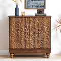 weselon Accent Cabinet with 2 Doors, Farmhouse Carved Buffet Sideboard with Adjustable Shelves, Storage Cabinet Entryway Table for Living Room (Walnut)