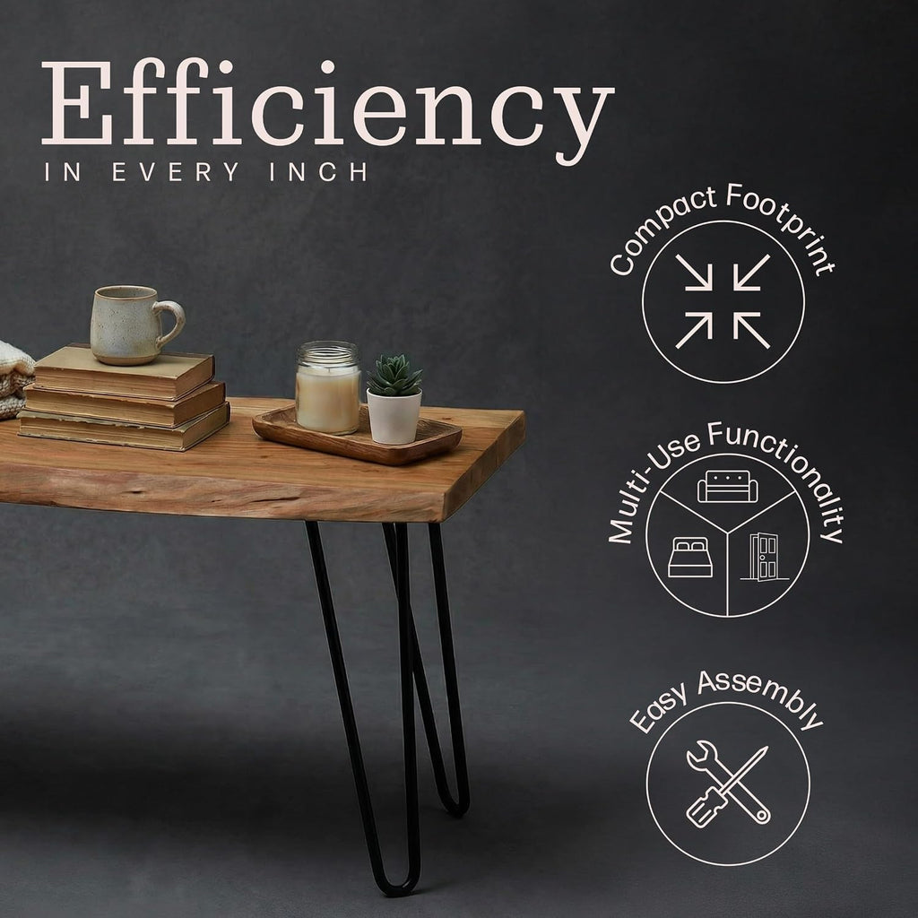 Alaterre Furniture Live Edge Wood Bench with Hairpin Metal Legs - Industrial Modern Entryway Bench with Minimalist Design - Furniture for Entryway, Dining Room, Kitchen, or Bedroom (36 Inch)