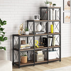 Tribesigns 12 Shelves Bookshelf, Industrial Ladder Corner Bookshelf 9 Cubes Stepped Etagere Bookcase, Rustic 5-Tier Display Shelf Storage Organizer for Home Office (Rustic Brown)