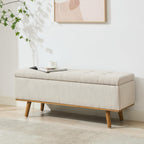 Storage Ottoman Bench, 45" End of Bed Bench, Beige | Hidden Storage Space, Linen Upholstery, Padded Cushion Top, Solid Wood Legs, 350 LBS Weight Capacity