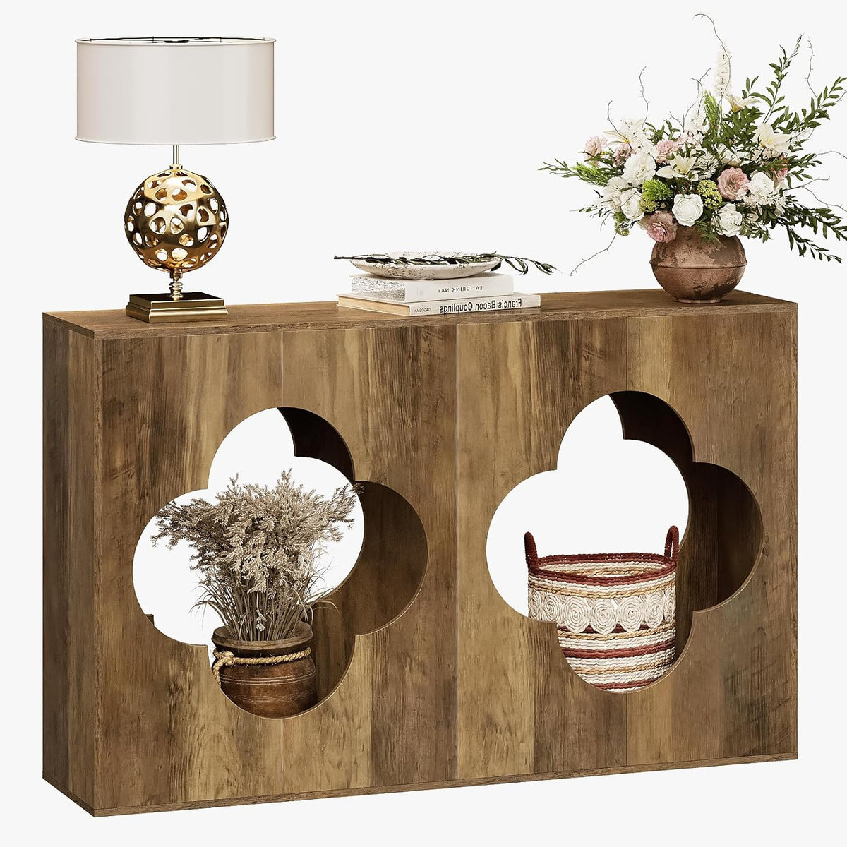 Tohomeor Farmhouse Console Table, 2-Tier Entryway Table with Storage, Behind Couch Table Wood Narrow Console Tables for Living Room, Foyer, Hallway, Entry, Retro Brown
