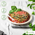 Ecovita 100% Compostable Spoons - 140 Large Disposable Utensils (6.3 in.) Eco Friendly Durable and Heat Resistant Alternative to Plastic Spoons with Convenient Tray
