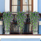 Artificial Hanging Flowers, 3 Pcs Fake Hanging Plants Artificial Vines for Outdoors, Fake Ivy Vine UV Resistant No Fade Faux Plants for Indoor Outside Garden Patio Yard Greenery Decoration (Purple)